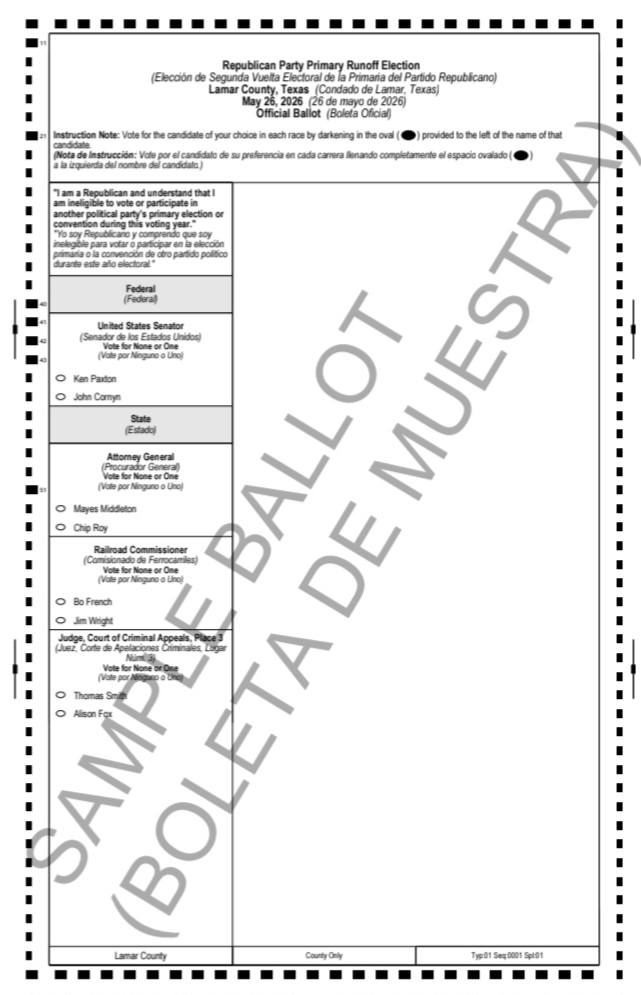 Primary Runoff sample ballots