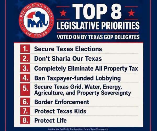 Top 8 legislative priorities voted on by Texas GOP delegates